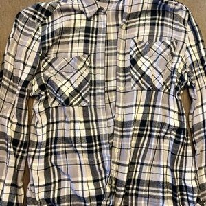 Express Black and White Plaid Button Down Shirt